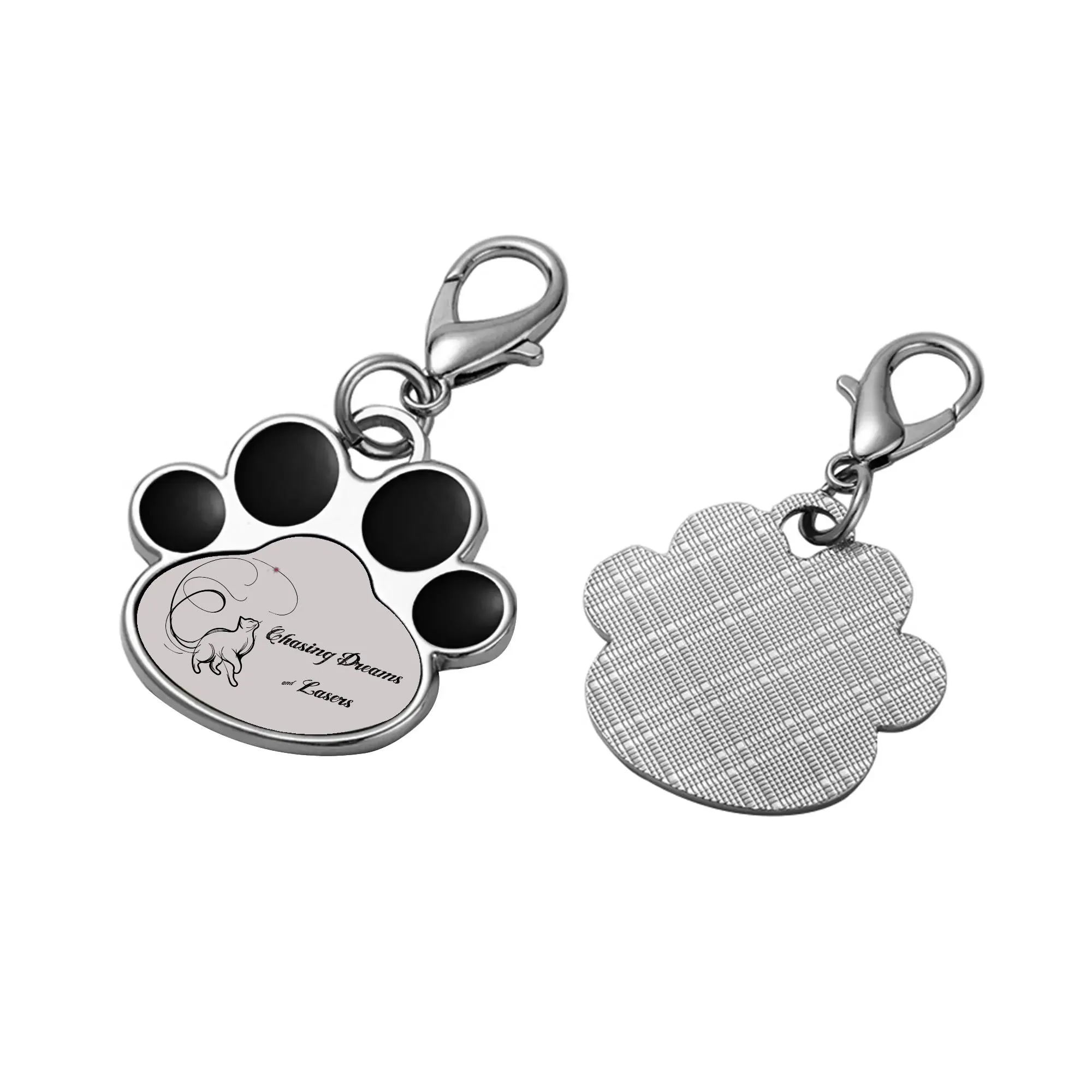Chasing Dreams & Lasers Typographical Art Printed Paw Shaped Pet Tag