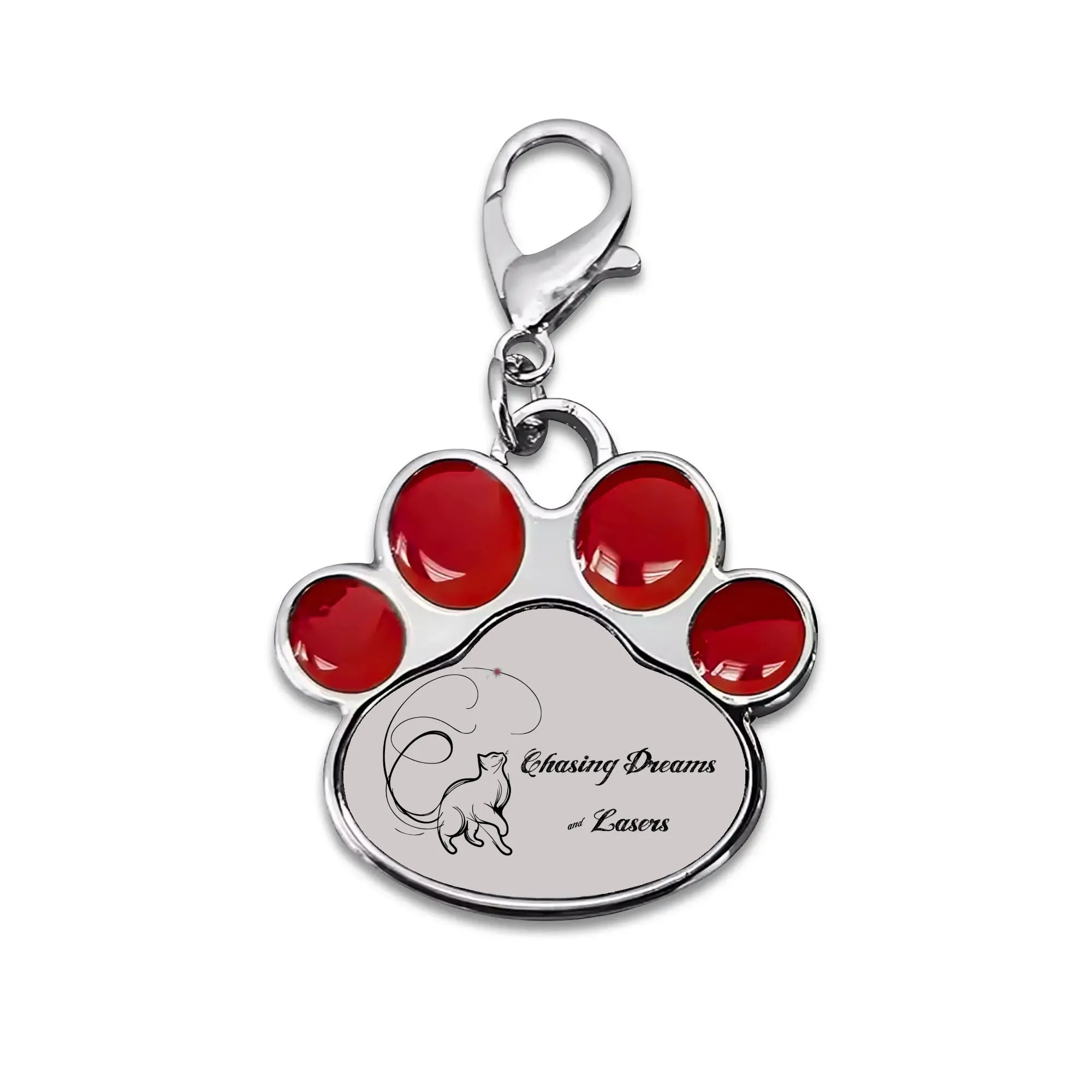 Chasing Dreams & Lasers Typographical Art Printed Paw Shaped Pet Tag