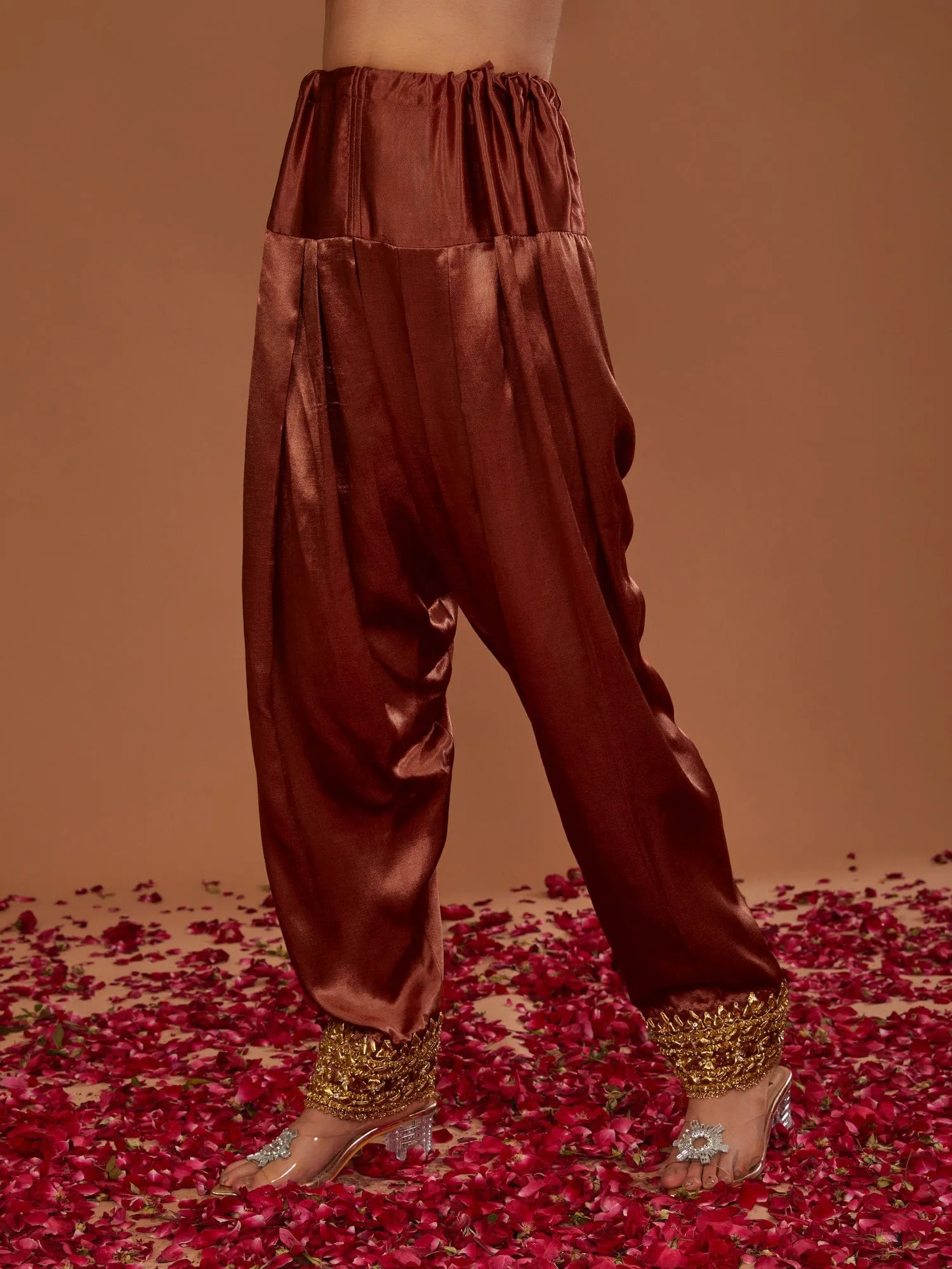 Chestnut Brown Mashru Silk Kurta and Salwar with an Organza Dupatta