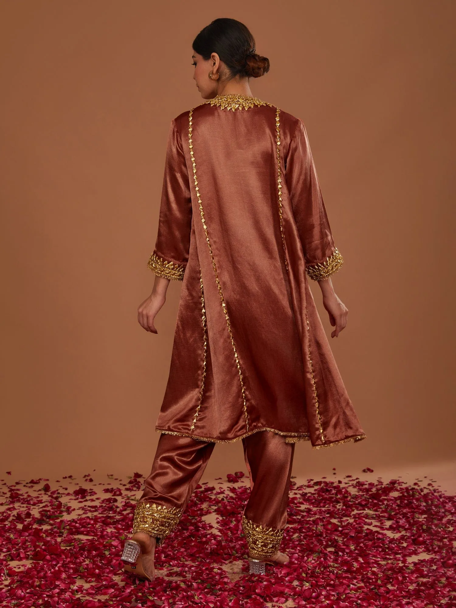 Chestnut Brown Mashru Silk Kurta and Salwar with an Organza Dupatta