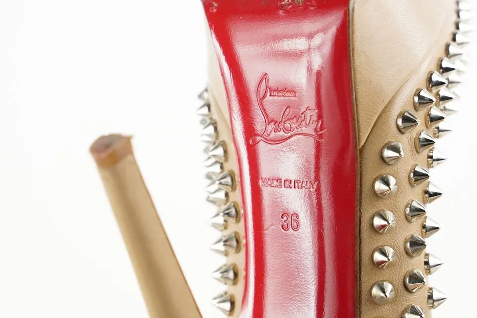 Christian Louboutin Nude Beige Bianca Spikes 140 Nappa 433cl32