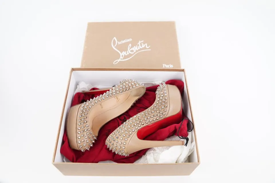 Christian Louboutin Nude Beige Bianca Spikes 140 Nappa 433cl32