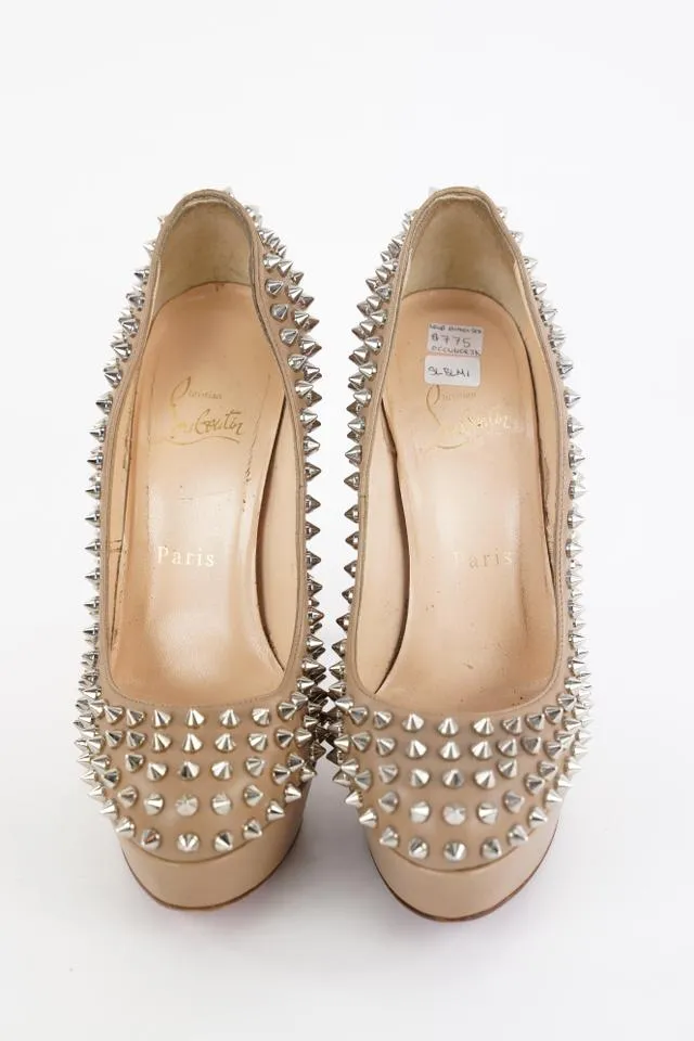 Christian Louboutin Nude Beige Bianca Spikes 140 Nappa 433cl32