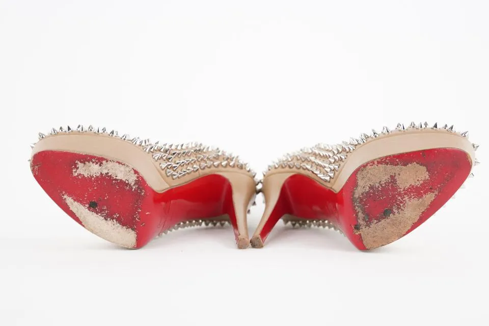 Christian Louboutin Nude Beige Bianca Spikes 140 Nappa 433cl32