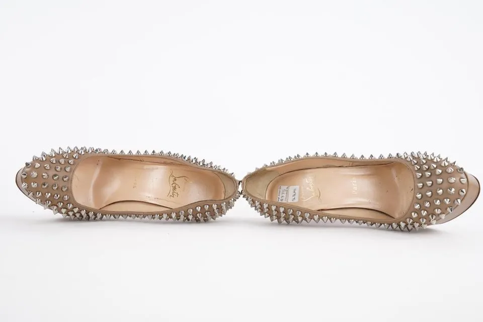 Christian Louboutin Nude Beige Bianca Spikes 140 Nappa 433cl32