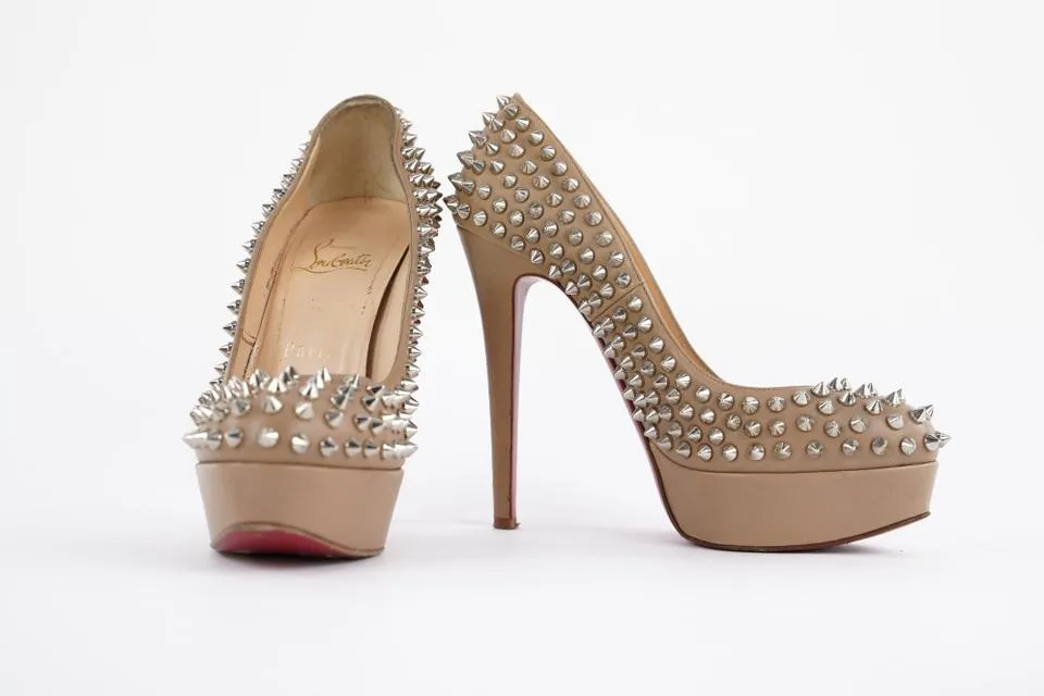 Christian Louboutin Nude Beige Bianca Spikes 140 Nappa 433cl32