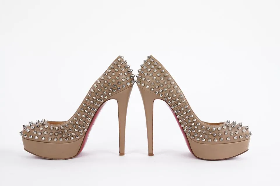 Christian Louboutin Nude Beige Bianca Spikes 140 Nappa 433cl32