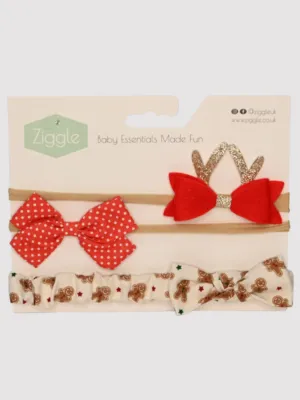 Christmas Bow Headbands - 3 Pack