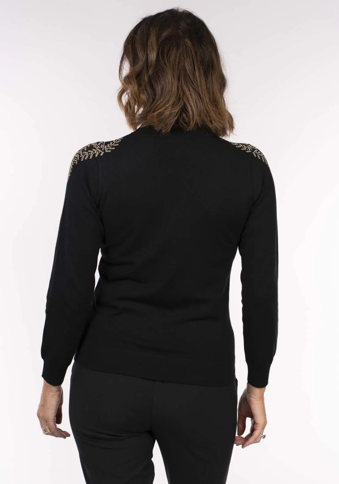Christmas Leaf Glitter Shoulder Sweater - Black