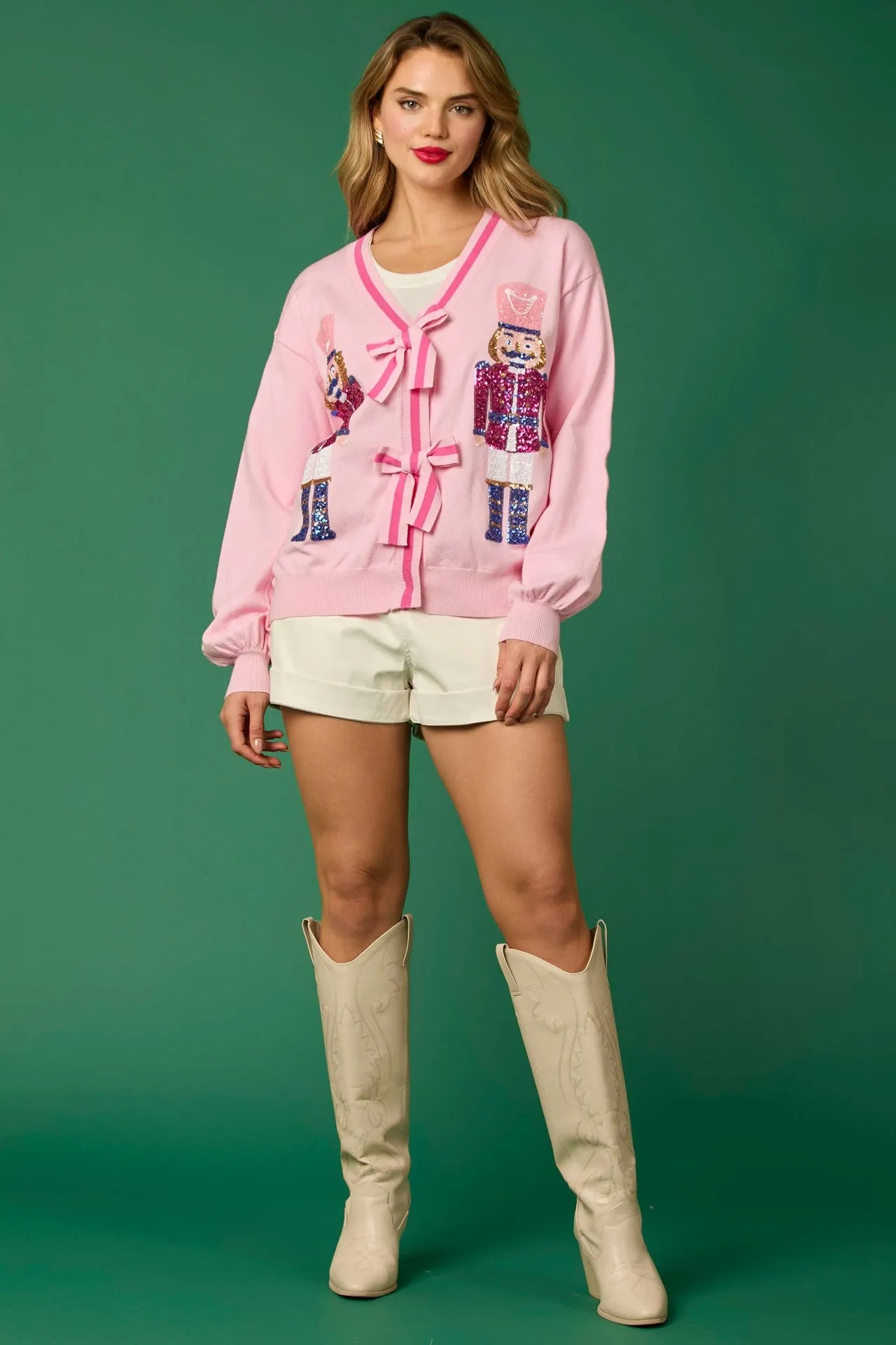 Christmas Nutcracker Sequin Bow Cardigan