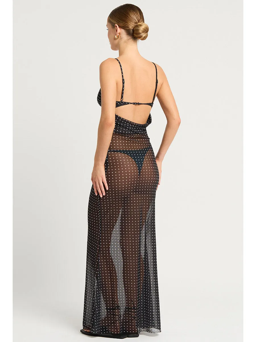 Cindy Ring Maxi Dress In Polka Dot Mesh