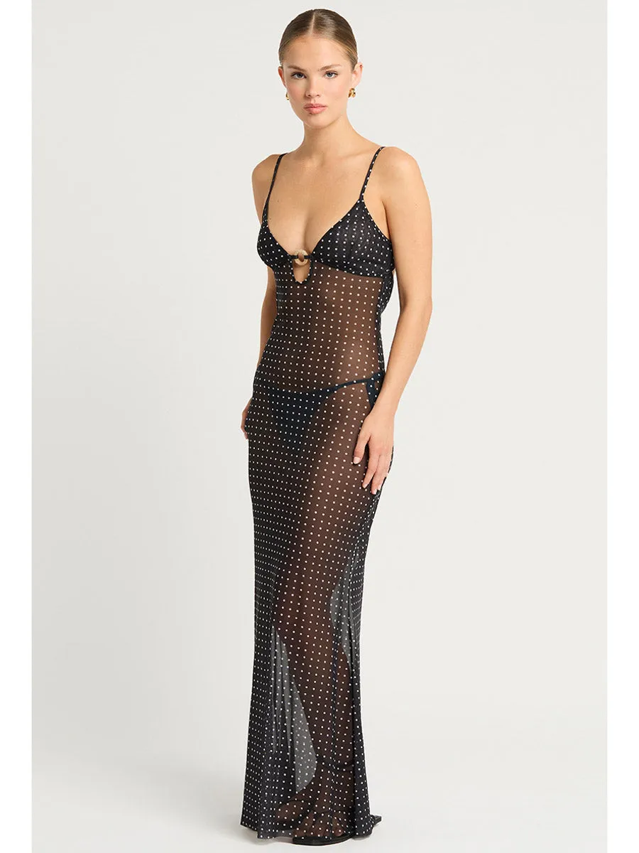 Cindy Ring Maxi Dress In Polka Dot Mesh