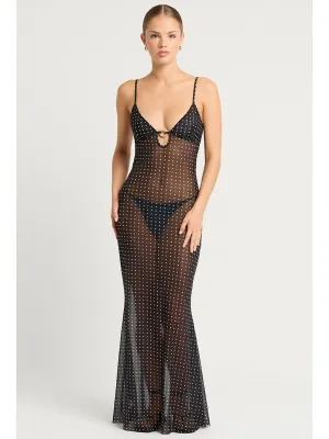 Cindy Ring Maxi Dress In Polka Dot Mesh