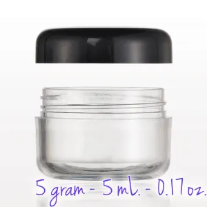 Clear Sample Jar with Black Cap - 5 gram - 5 mL. - 0.17 oz. / 200 per Bag X 3 Bags = 600 Assembled Sample Jars