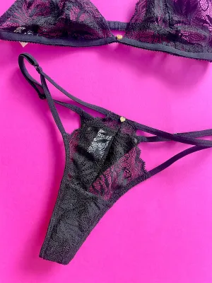 Clo: Selva Lace Adjustable Thong - Black