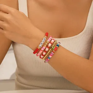 Colorful 5pcs Star Strawberry Letter Polymer Clay Beaded Bracelet Set