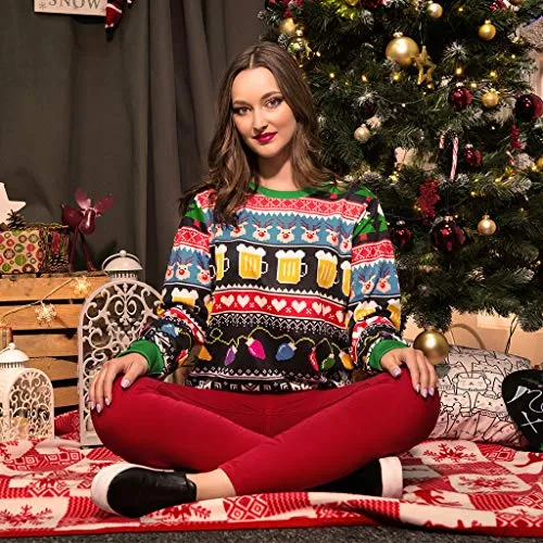 Colorful House Unisex's Ugly Christmas Jumper Sweater, 3D Digital Print Sweatshirt (X-Large, Beer)