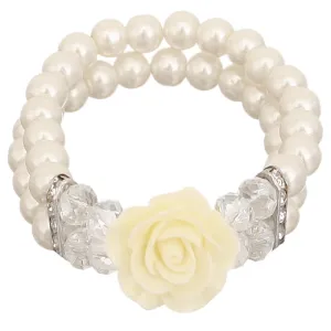 Cream Faux Pearl Flower Stretch Bracelet