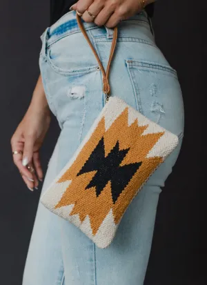 Cream, Mustard & Black Aztec Wristlet