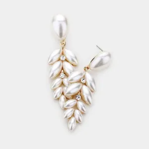 Cream Pearl Teardrop Marquise Drop Evening Earrings