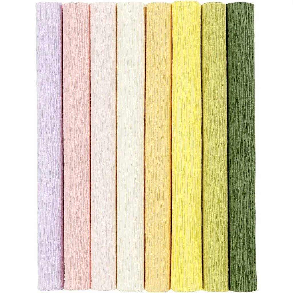 Crepe Paper 25x60cm Crêpe 180% 105g Pastel Colours 8 Sheets Stretchable Decor