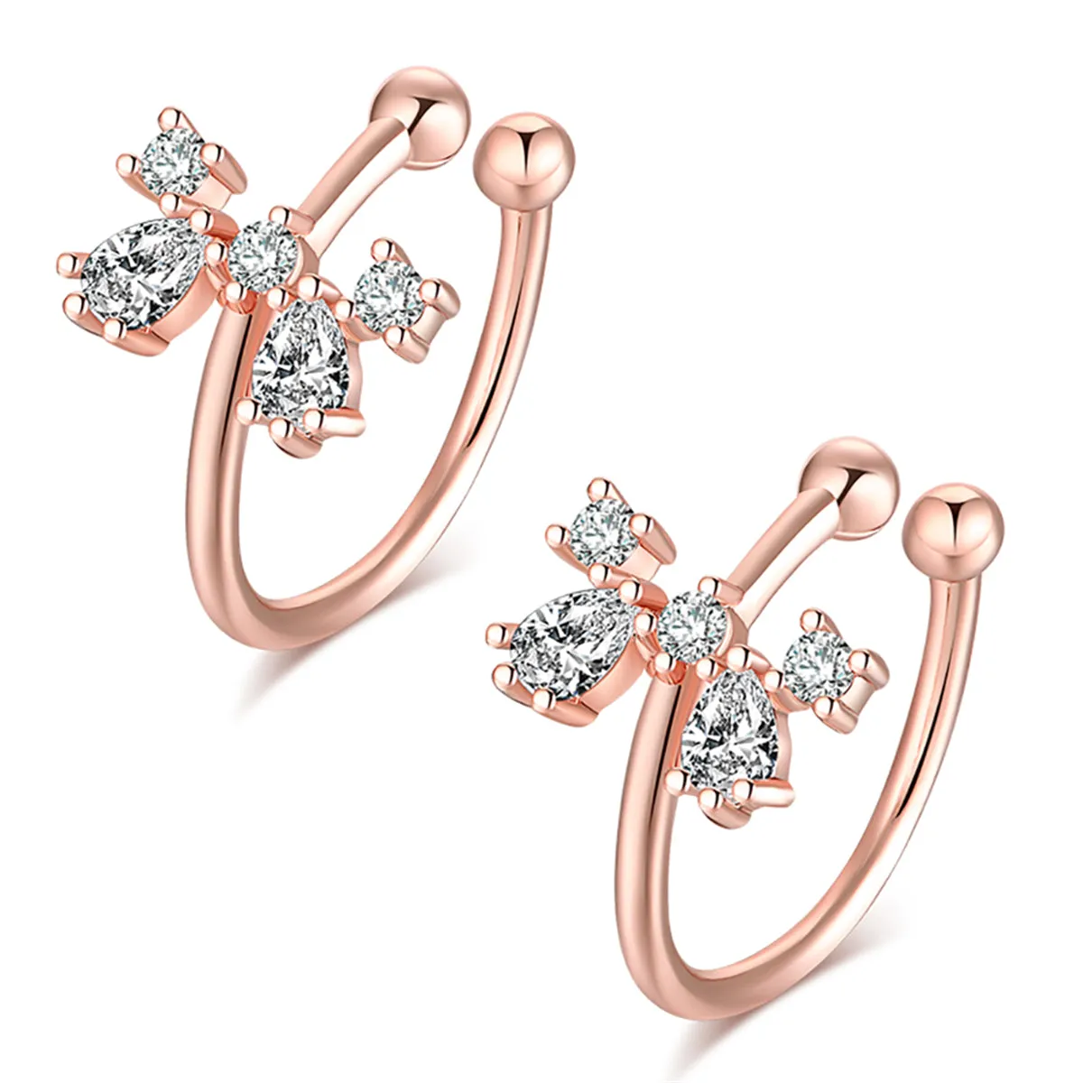 Crystal & Cubic Zirconia 18K Rose Gold-Plated Bow Ear Cuffs
