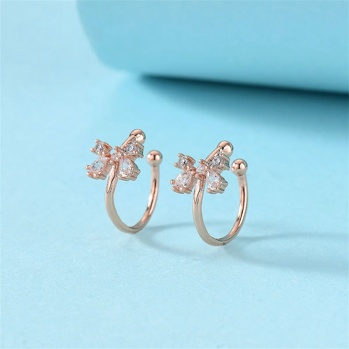 Crystal & Cubic Zirconia 18K Rose Gold-Plated Bow Ear Cuffs
