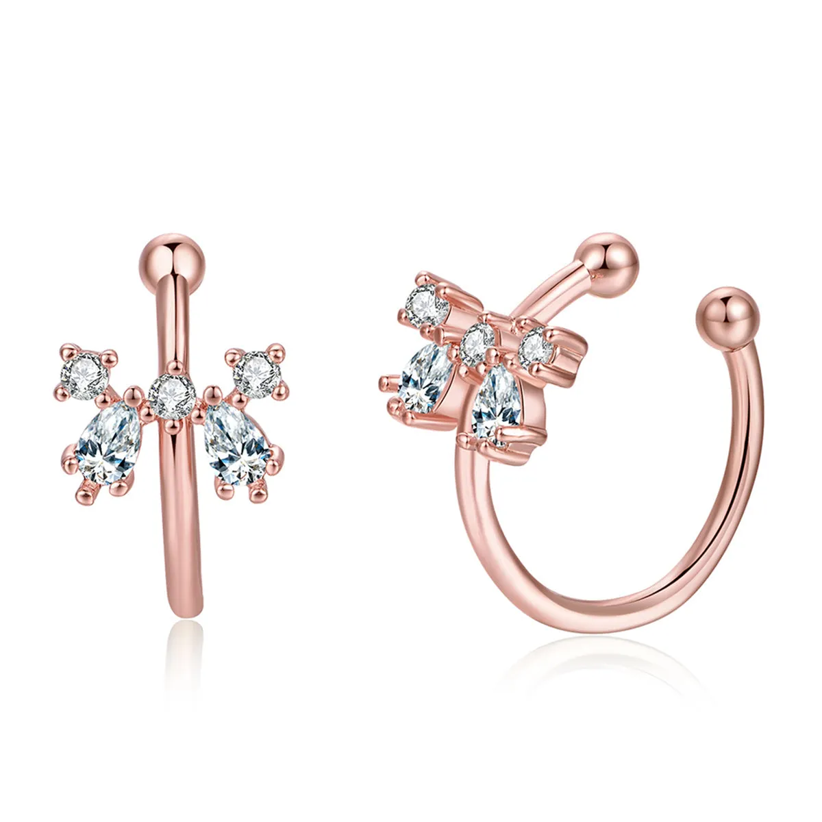Crystal & Cubic Zirconia 18K Rose Gold-Plated Bow Ear Cuffs