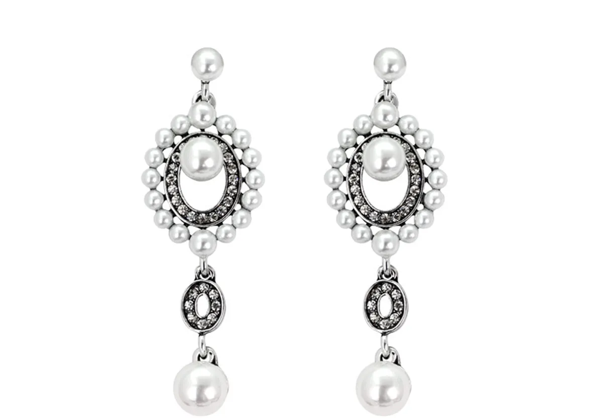 Cubic Zirconia & Pearl Silver-Plated Open Drop Earrings