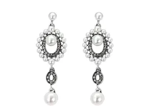 Cubic Zirconia & Pearl Silver-Plated Open Drop Earrings