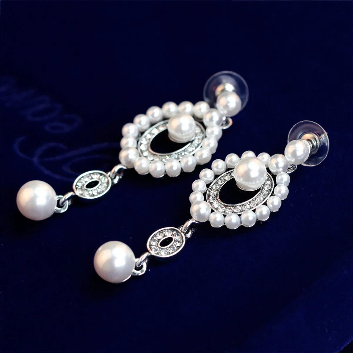 Cubic Zirconia & Pearl Silver-Plated Open Drop Earrings
