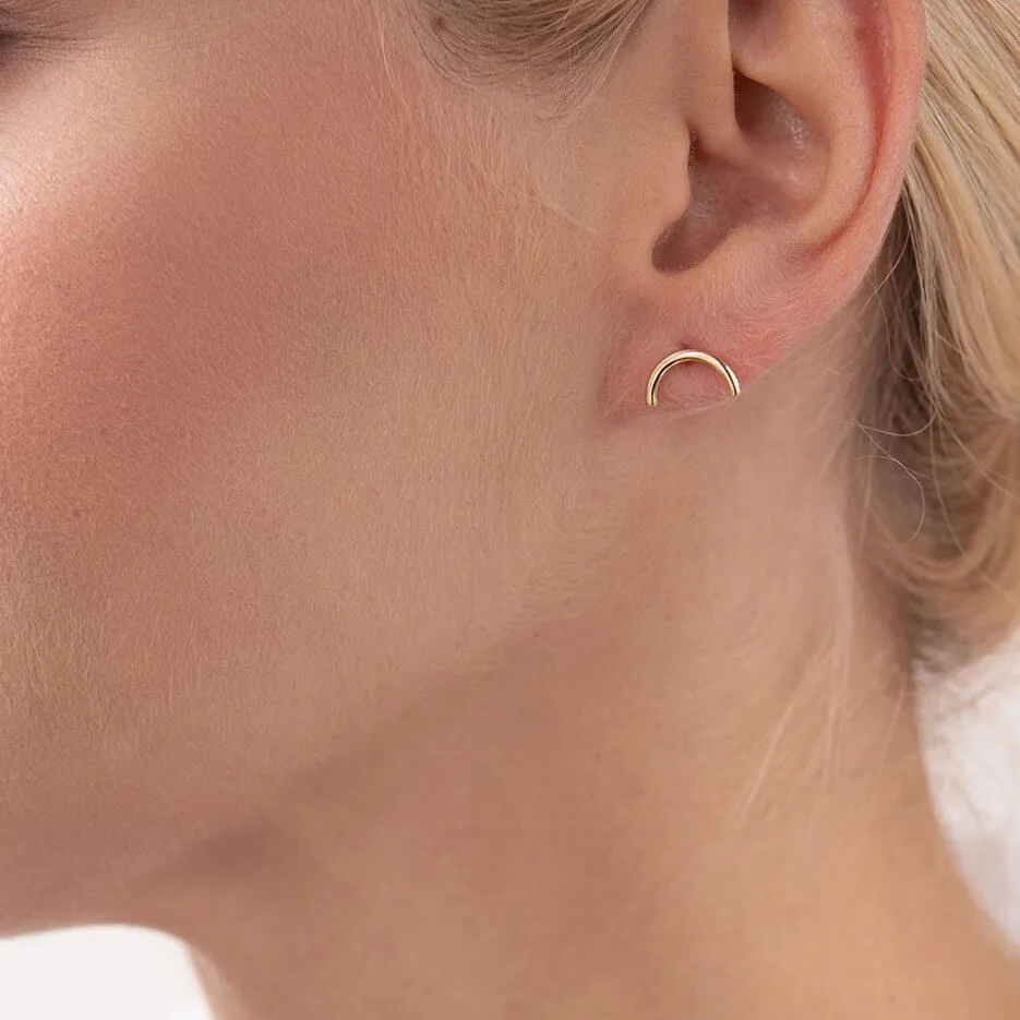 Curved Wire Stud Earrings Solid Sterling Silver Minimalist Jewelry