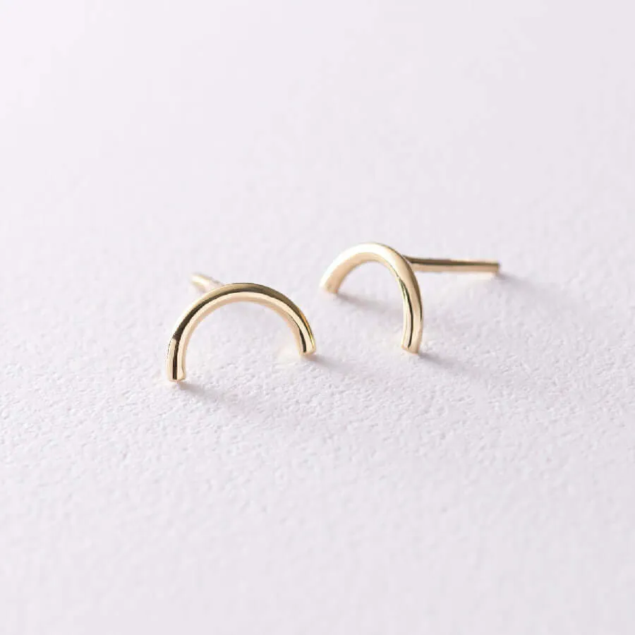 Curved Wire Stud Earrings Solid Sterling Silver Minimalist Jewelry