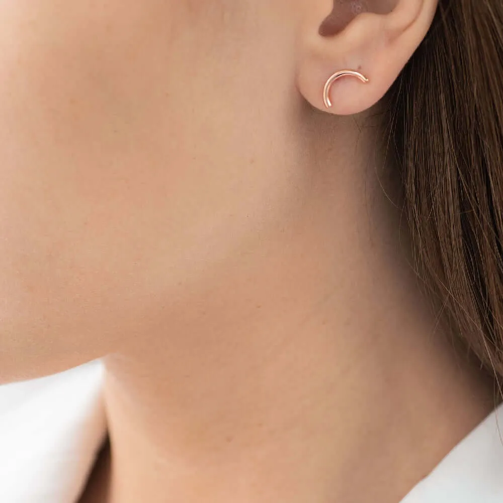 Curved Wire Stud Earrings Solid Sterling Silver Minimalist Jewelry