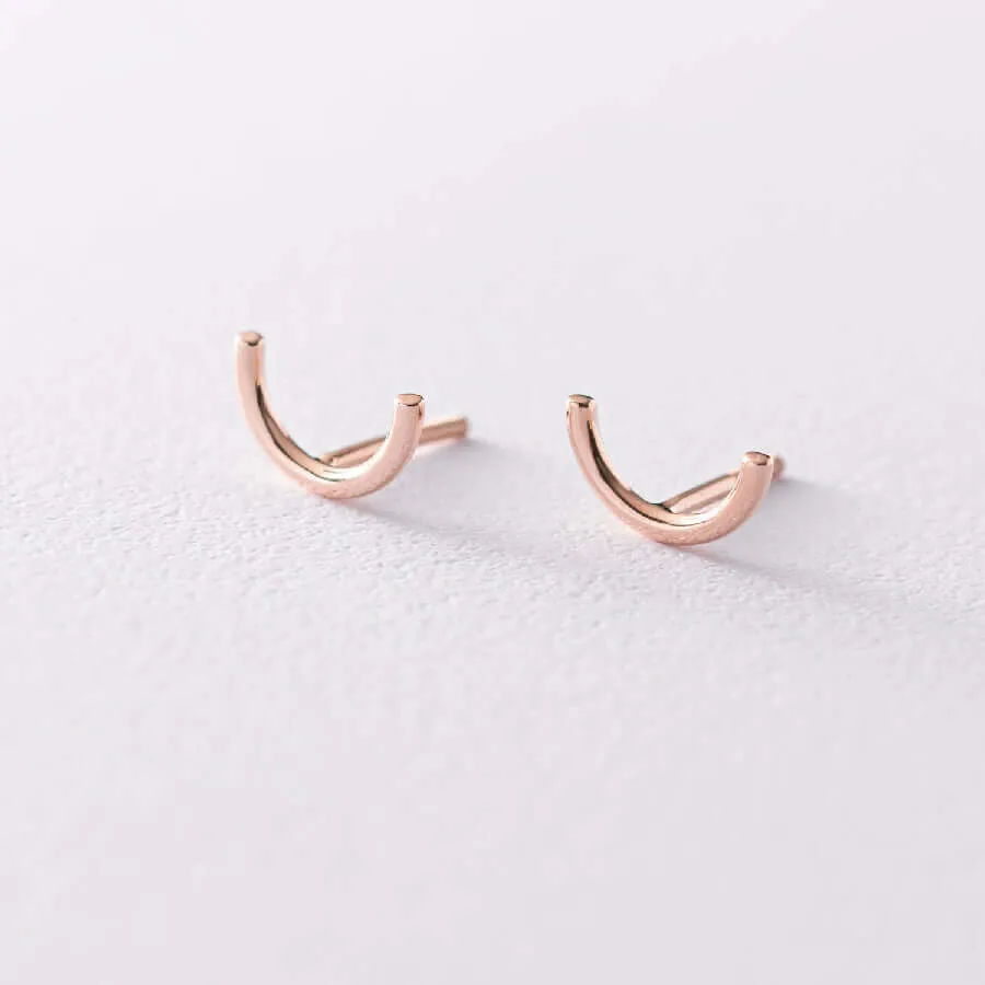 Curved Wire Stud Earrings Solid Sterling Silver Minimalist Jewelry