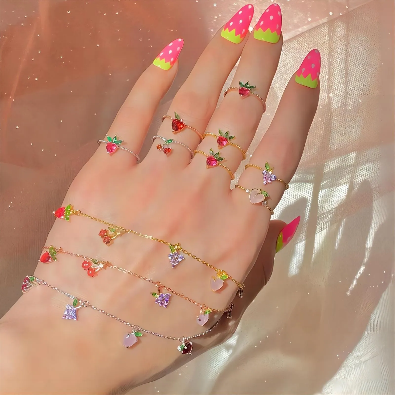 Dainty Colorful Crystal Fruits Bracelet