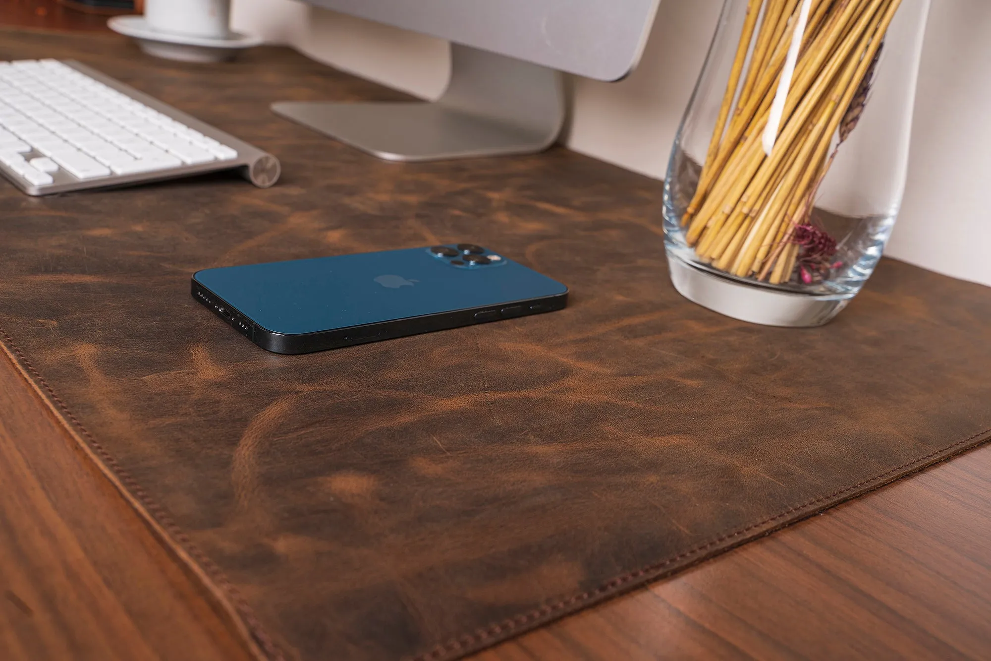 DelfiCase Genuine Dark Brown Leather Deskmat, Computer Pad, Office Desk Pad
