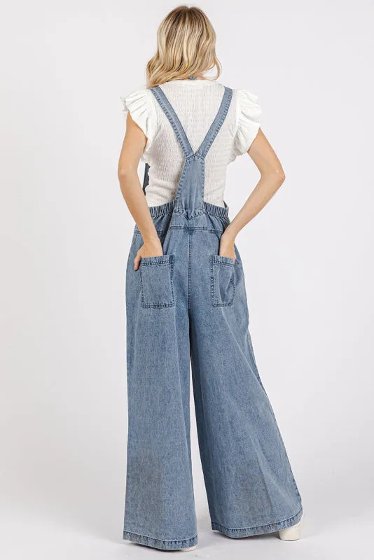 Denim Overalls w/ Knotted Adjustable Straps