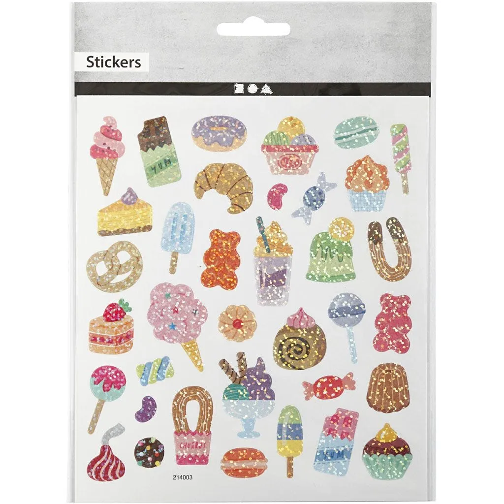 Desserts Sweets Stickers Motifs Plastic Film Silver Foil Glitter Lacquer 15x16.5cm Sheet