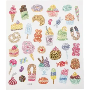 Desserts Sweets Stickers Motifs Plastic Film Silver Foil Glitter Lacquer 15x16.5cm Sheet