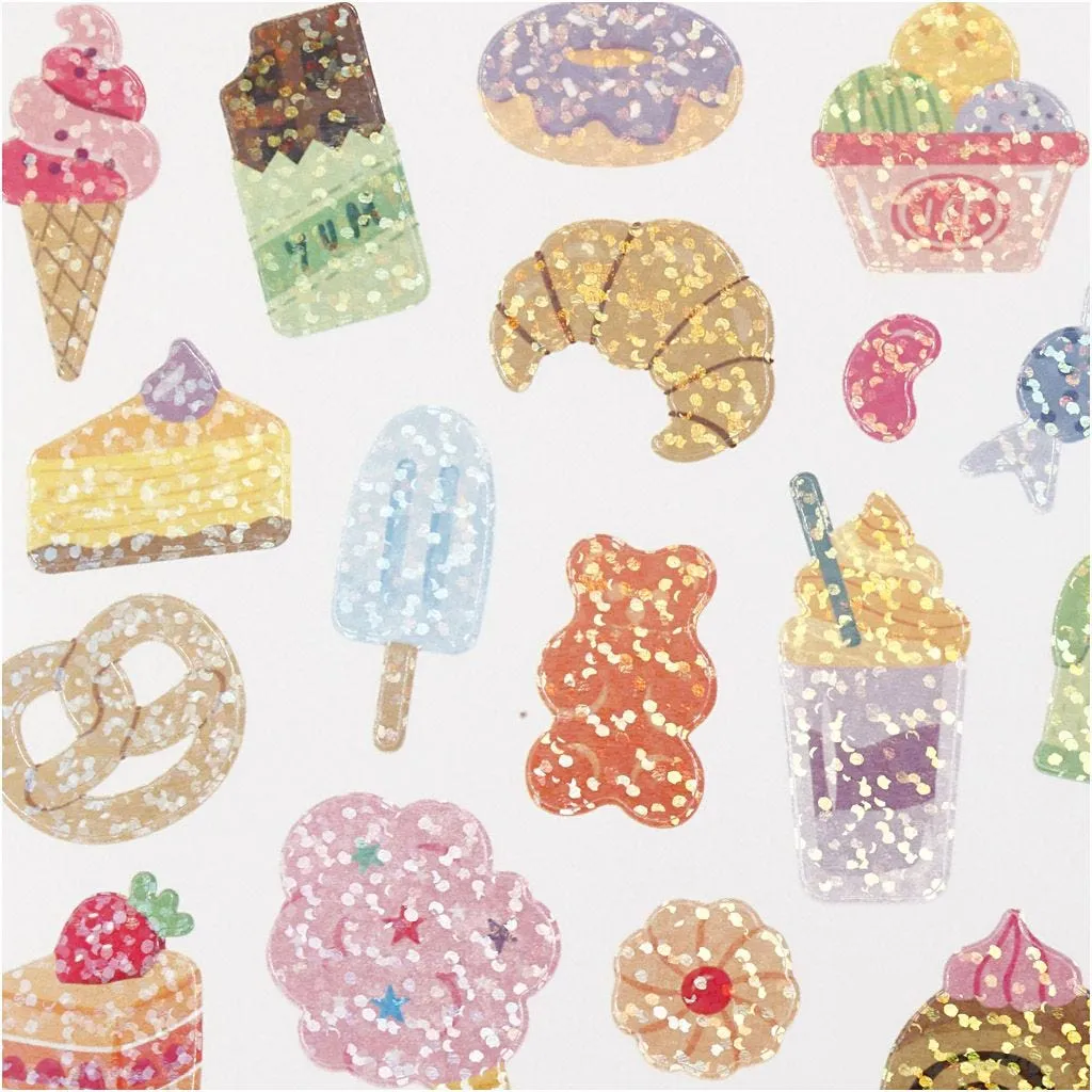 Desserts Sweets Stickers Motifs Plastic Film Silver Foil Glitter Lacquer 15x16.5cm Sheet