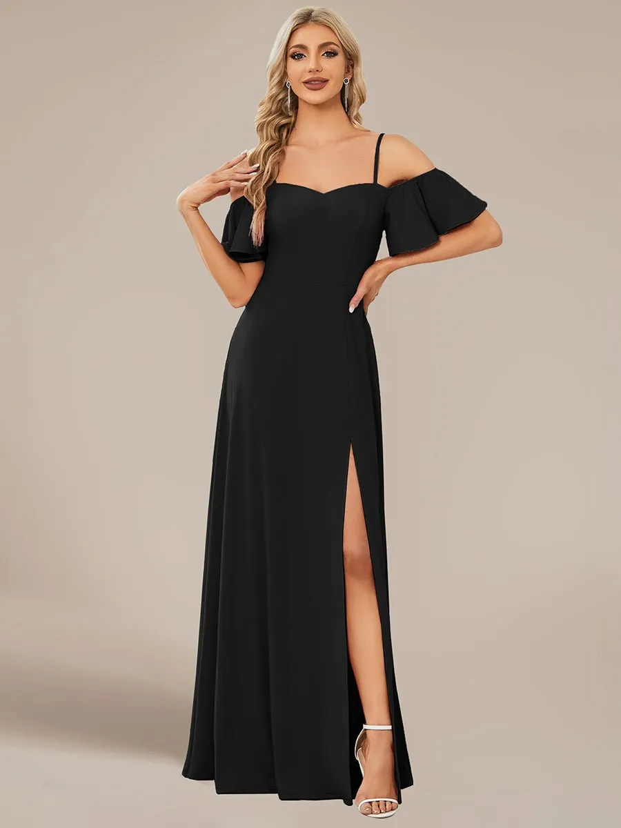 Diamond black drop sleeve ball dress with split s20-22 Express NZ wide
