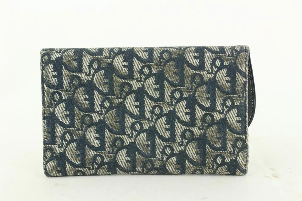 Dior Navy Blue Monogram Trotter Saddle Flap Long Wallet 2DA830
