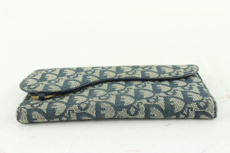 Dior Navy Blue Monogram Trotter Saddle Flap Long Wallet 2DA830