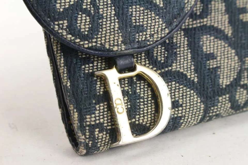 Dior Navy Blue Monogram Trotter Saddle Flap Long Wallet 2DA830