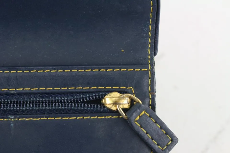 Dior Navy Blue Monogram Trotter Saddle Flap Long Wallet 2DA830