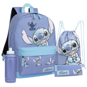 Disney Stitch School Bag Set, 5 Pieces with Backpack, Drawstring Bag, Pencil Case, Water Bottle & Keyring - Stitch Gifts