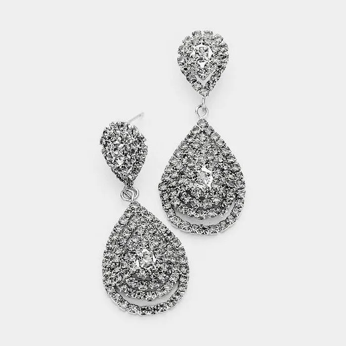 Double Teardrop Black Crystal Evening Earrings