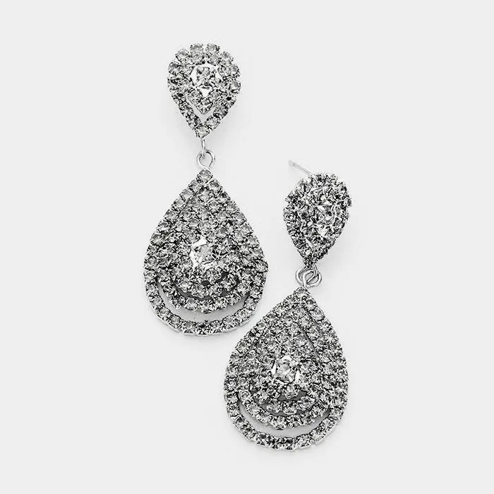 Double Teardrop Black Crystal Evening Earrings