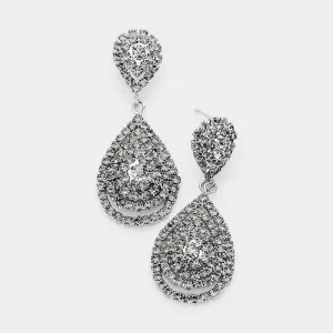 Double Teardrop Black Crystal Evening Earrings